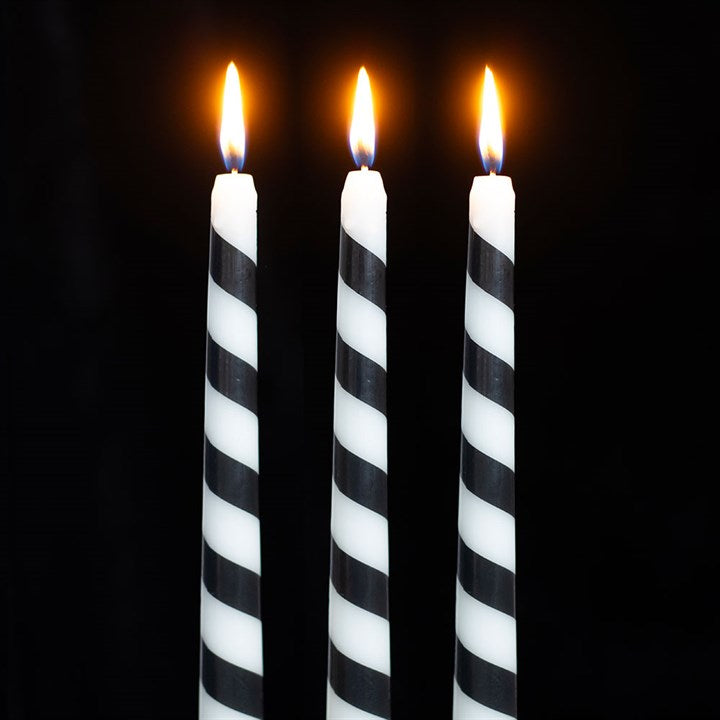 Set of 3 Black Candy Cane Stripe Taper Candles