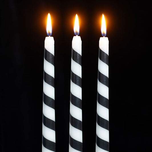 Set of 3 Black Candy Cane Stripe Taper Candles